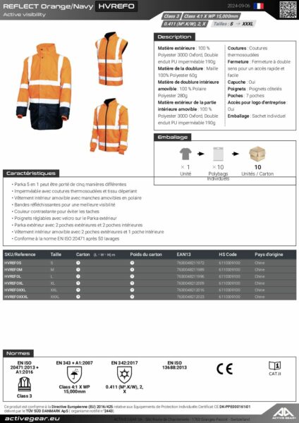 FICHE TECHNIQUEParka Haute Visibilite REFLECT HV – PARKA 5 en 1 ORANGEMARINE pdf